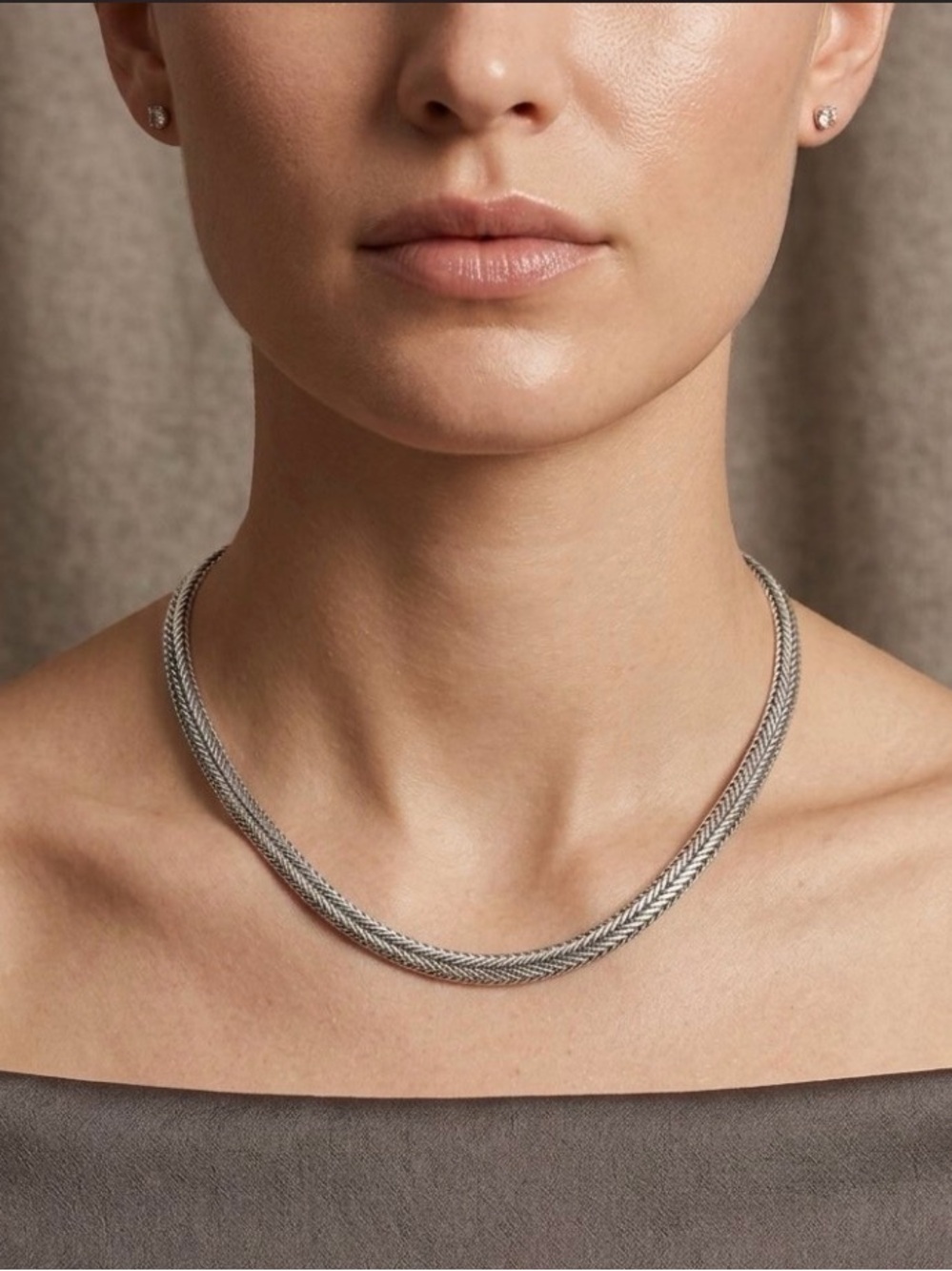 Silver panel chain 14.5 “ choker necklace